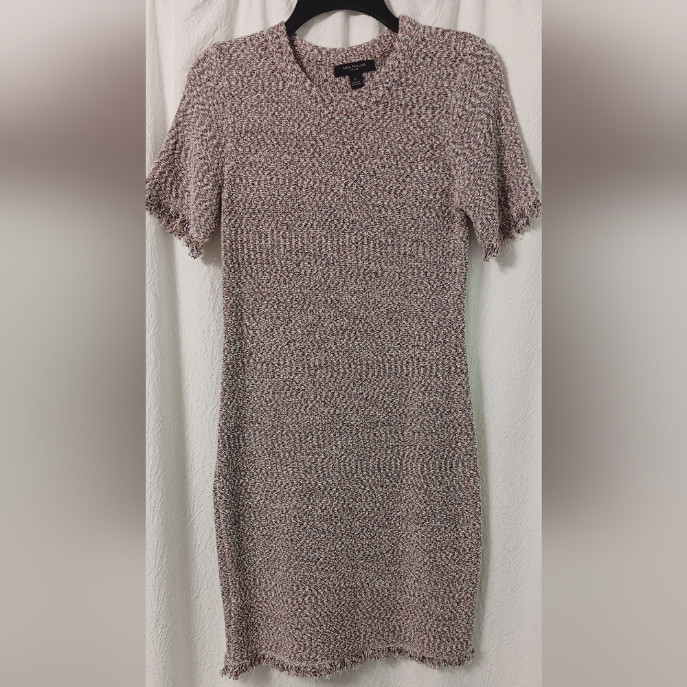 EUC Ann Taylor Textured Knit Mini Dress - Pink and White Side SP